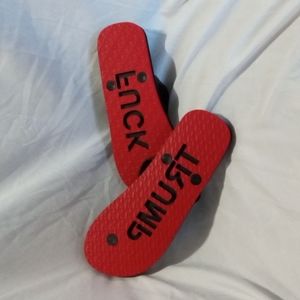F*#k trump flip flops black with red bottoms size medium